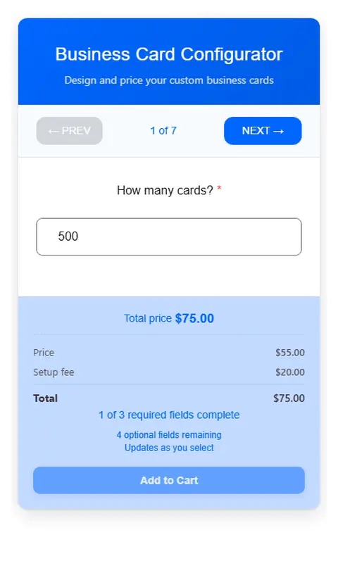 Small orders, priced in seconds