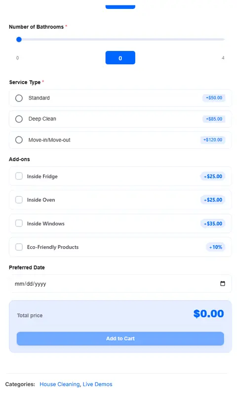 Priced by rooms and job type