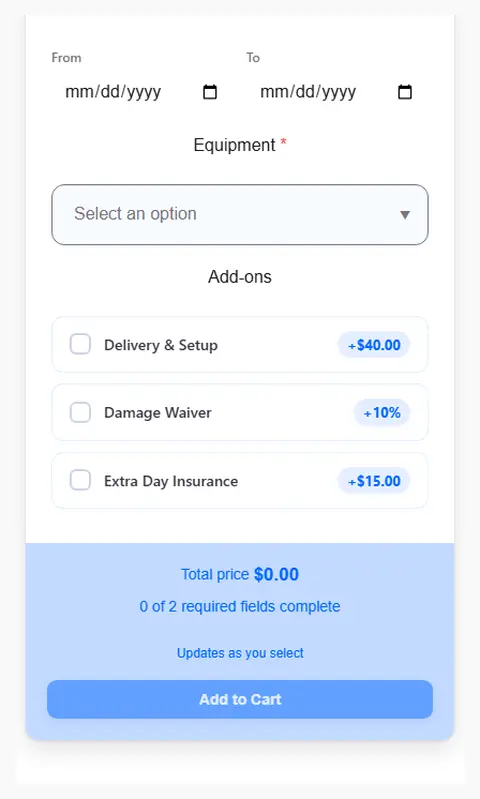 Priced by the day, from two dates