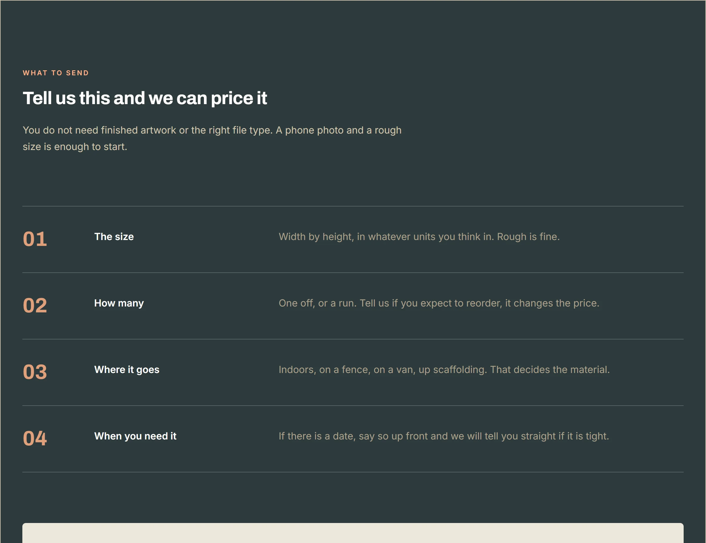 A StoreWise section asking what to send: straight down the page, a line under each one