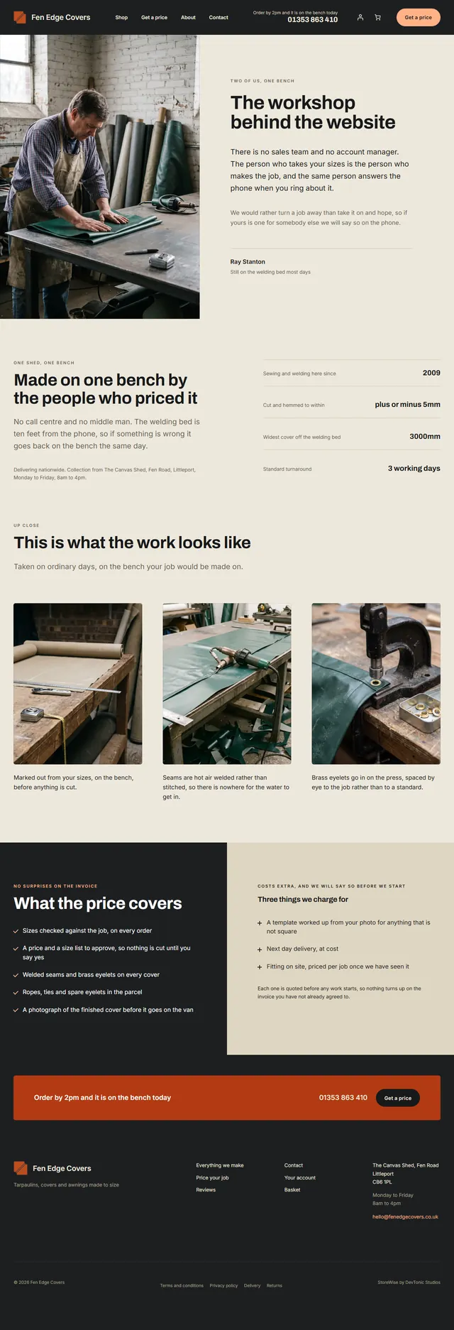 The whole about page of a StoreWise shop, top to bottom