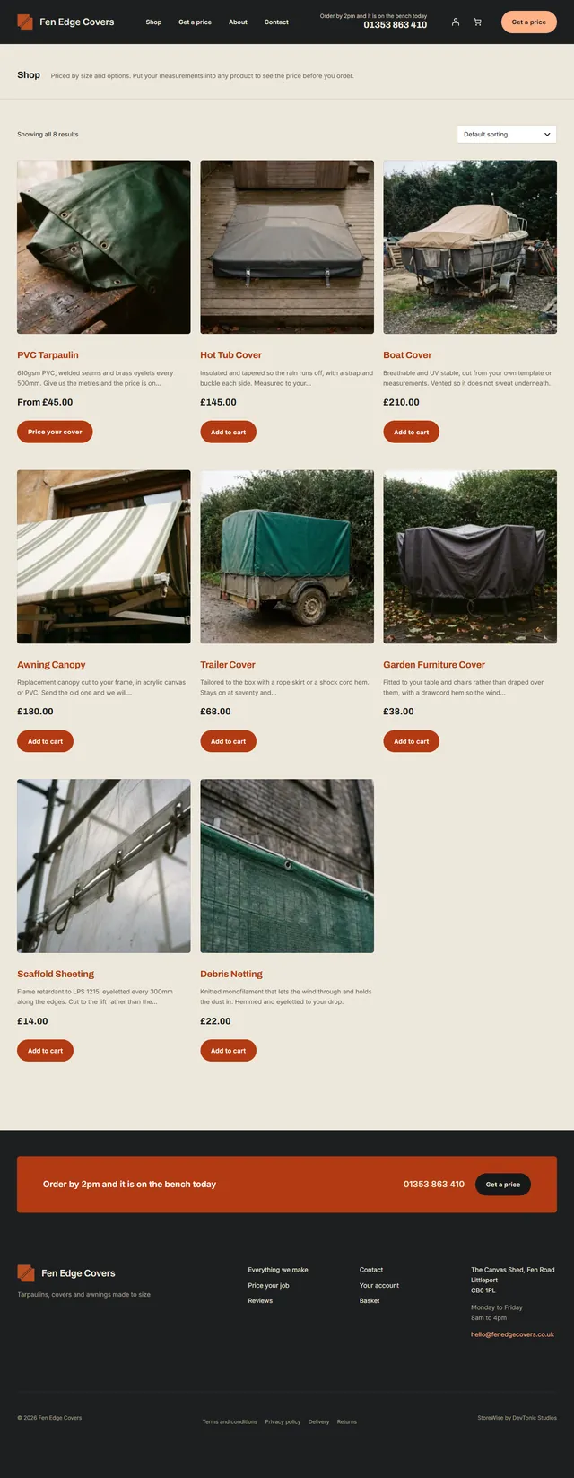 The whole shop page of a StoreWise shop, top to bottom