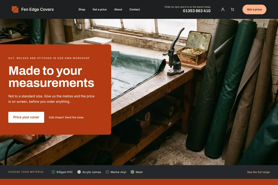 Fen Edge Covers, a StoreWise shop design for tarpaulins and covers