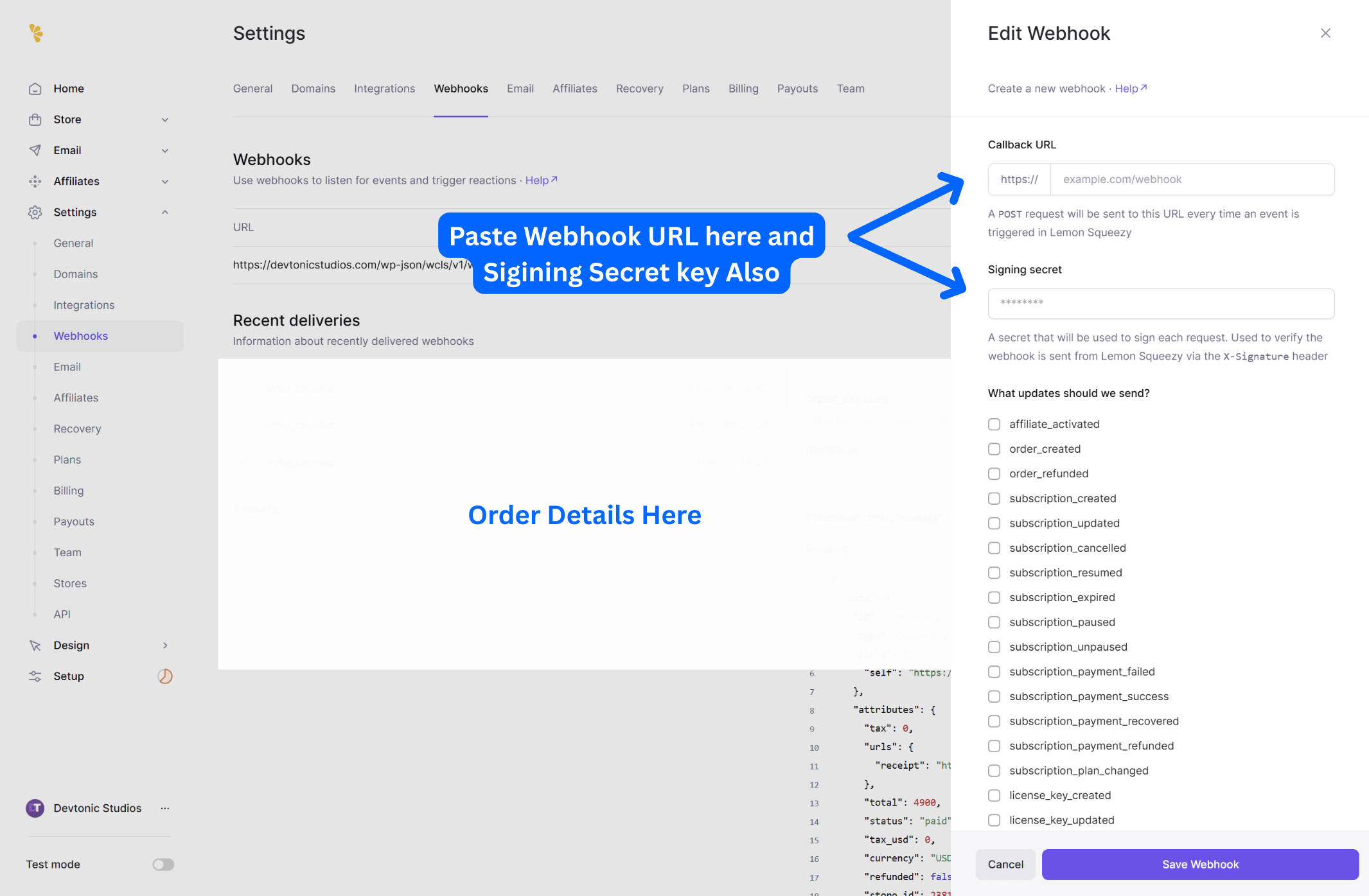  Lemon Squeezy Webhook Configuration
