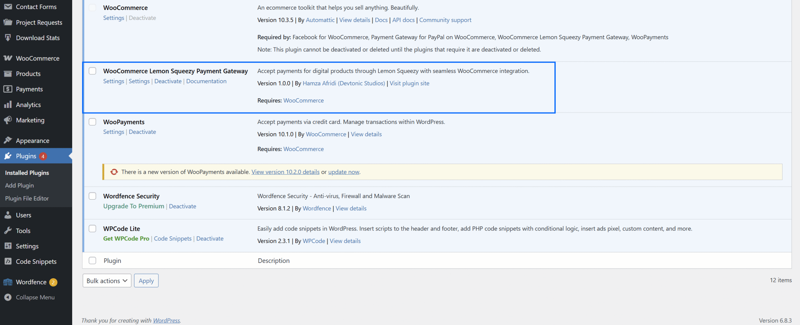 Lemon Squeezy Plugin Activated in WordPress