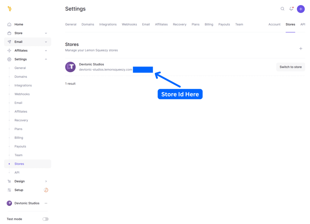 Lemon Squeezy dashboard URL showing where to find your Store ID