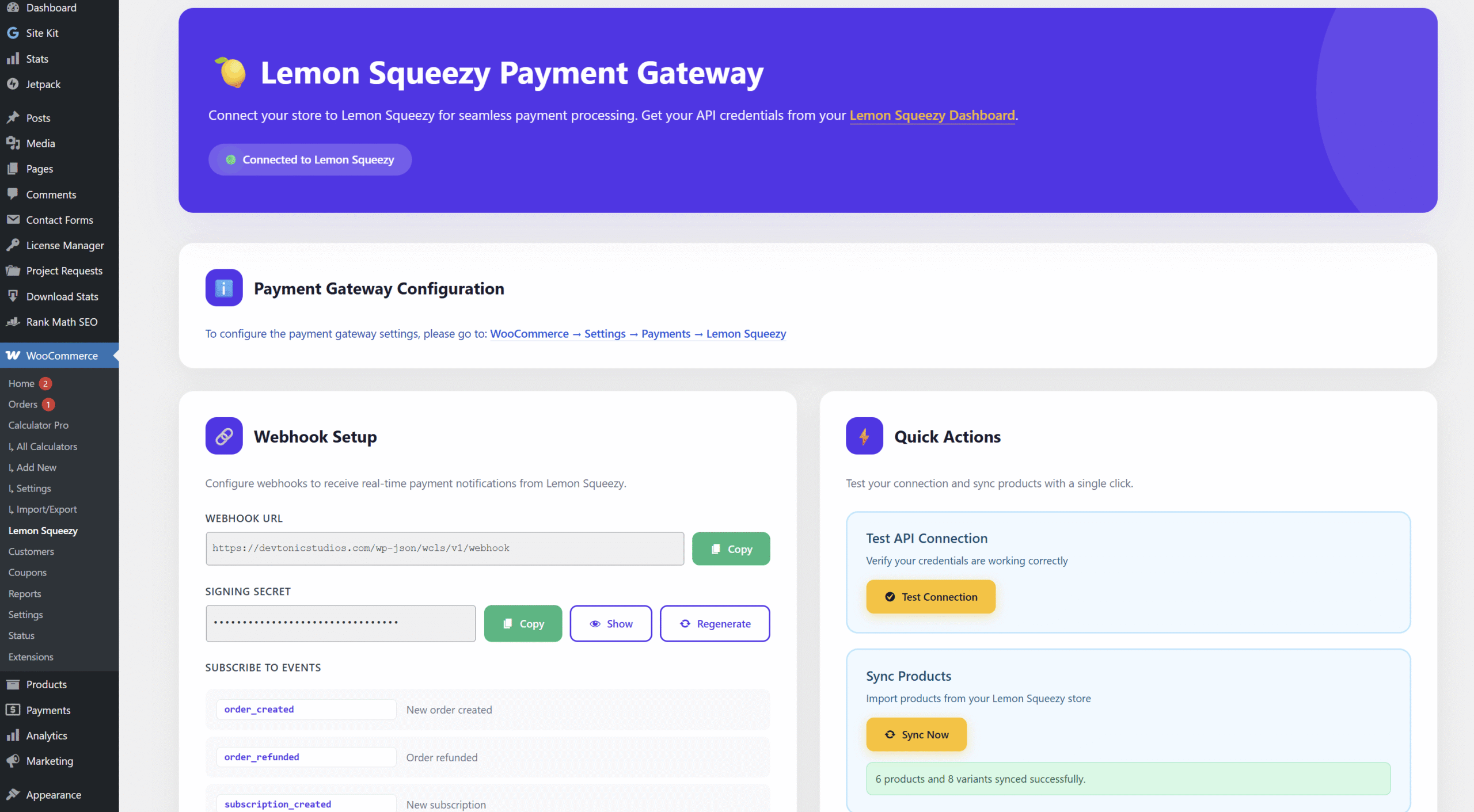 Product Sync Button in Quick Actions