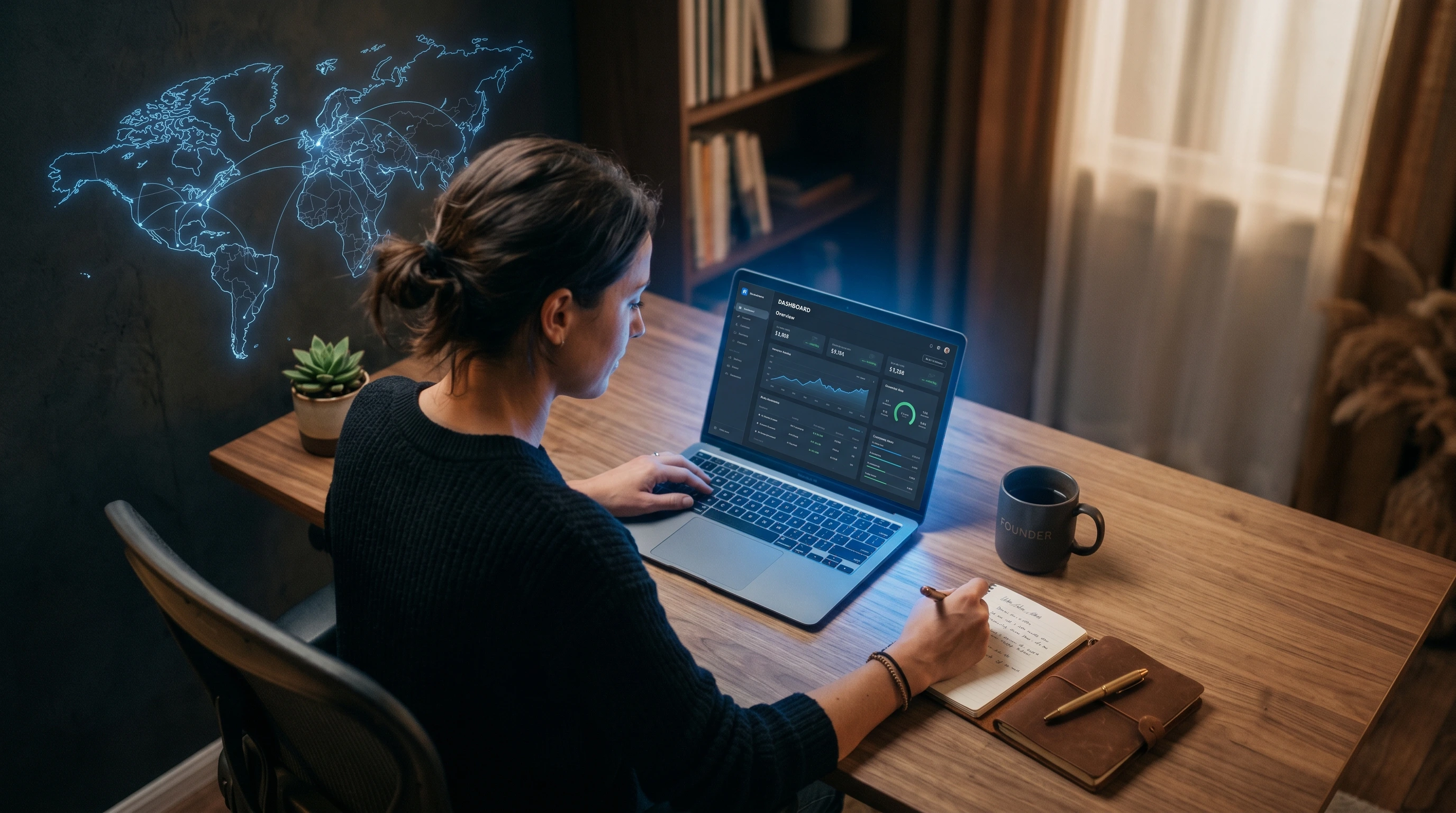 Solo WordPress founder working peacefully knowing their merchant of record handles international tax compliance