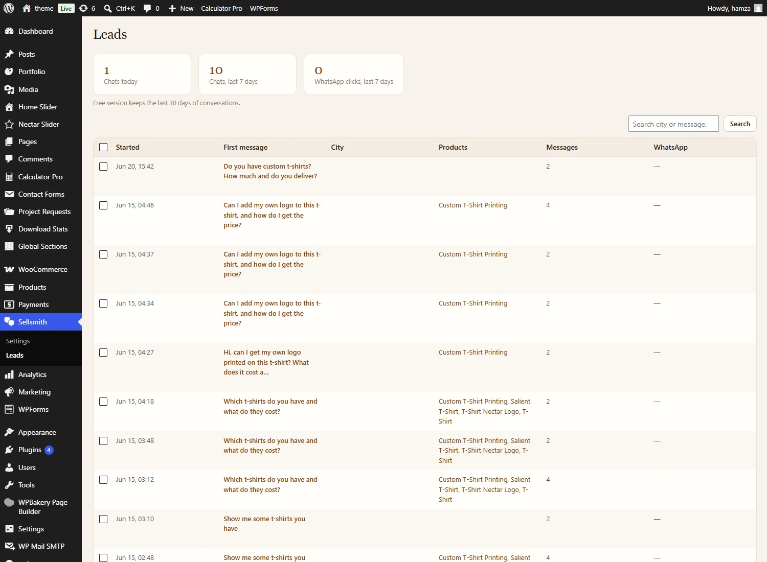 Sellsmith Leads inbox