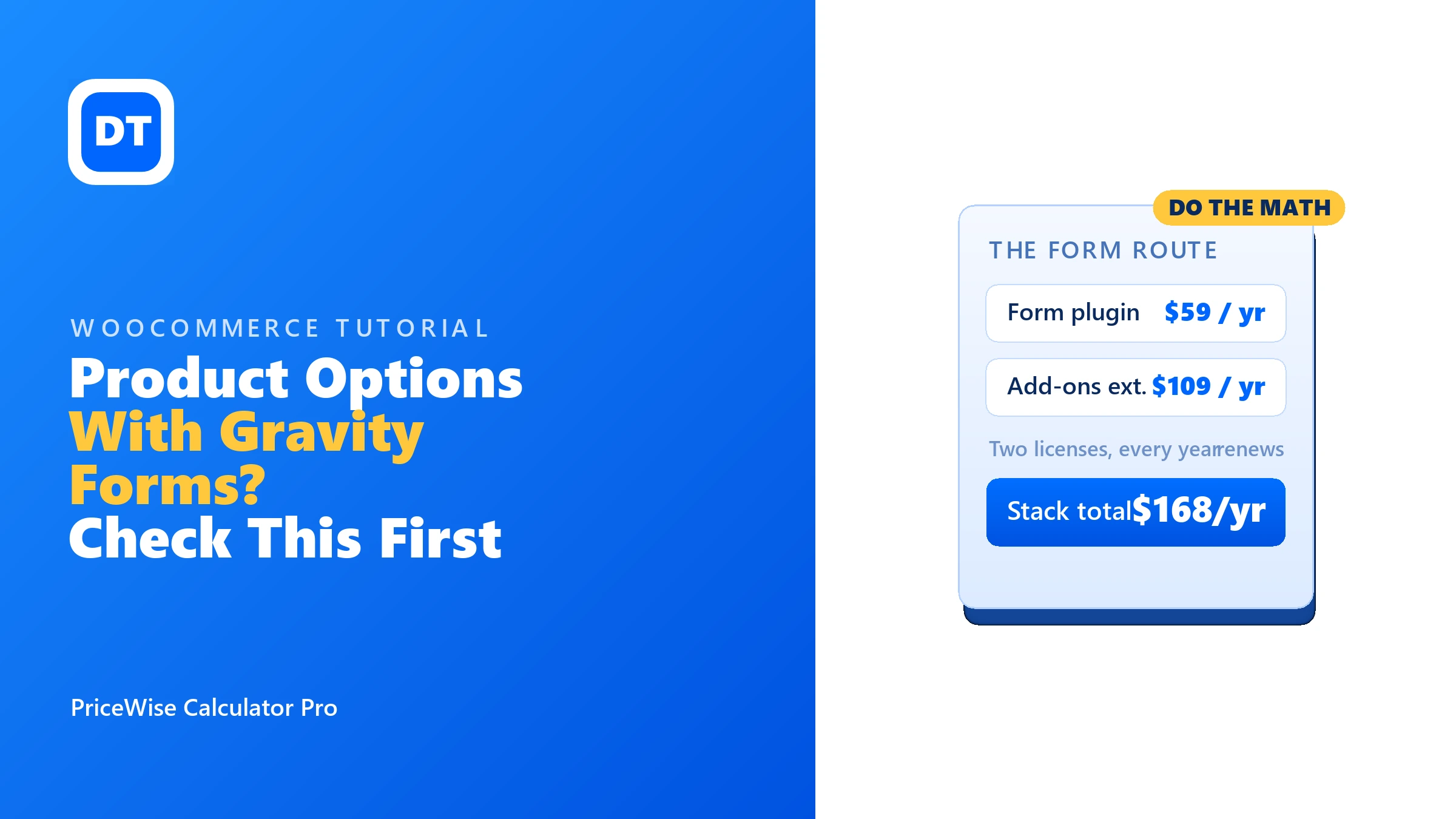 Product options with Gravity Forms in WooCommerce: check the math first